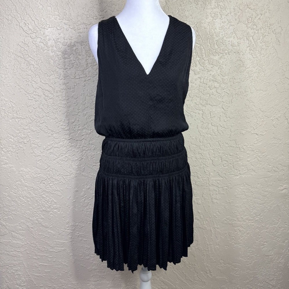 Allison‎ Joy Black Polkadot Mini Dress Small LBD Smocked Waist Sleeveless Lined